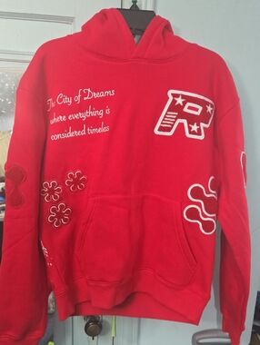Red Graphic Pullover Hoodie - The City of Dreams